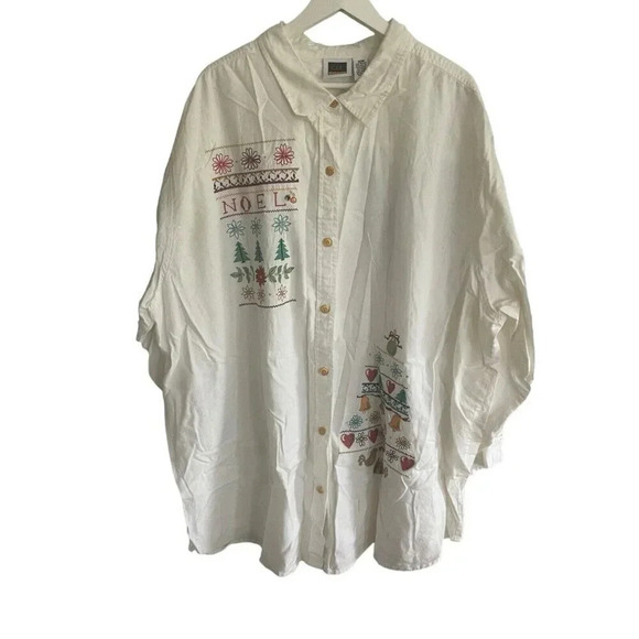 C.S.T. Sport Womens White Button Up Christmas Embroidered Shirt Size 32W Vintage - Picture 4 of 8